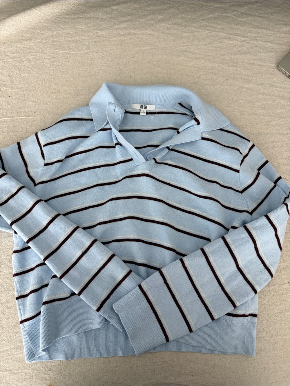 UNIQLO Light Blue cotton Striped Polo Sweater - Picture 2 of 6